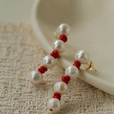 Natural Pearl Knotted Leather Earrings - floysun