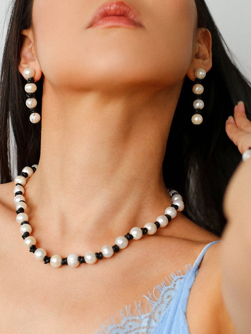 Natural Pearl Knotted Leather Earrings - floysun