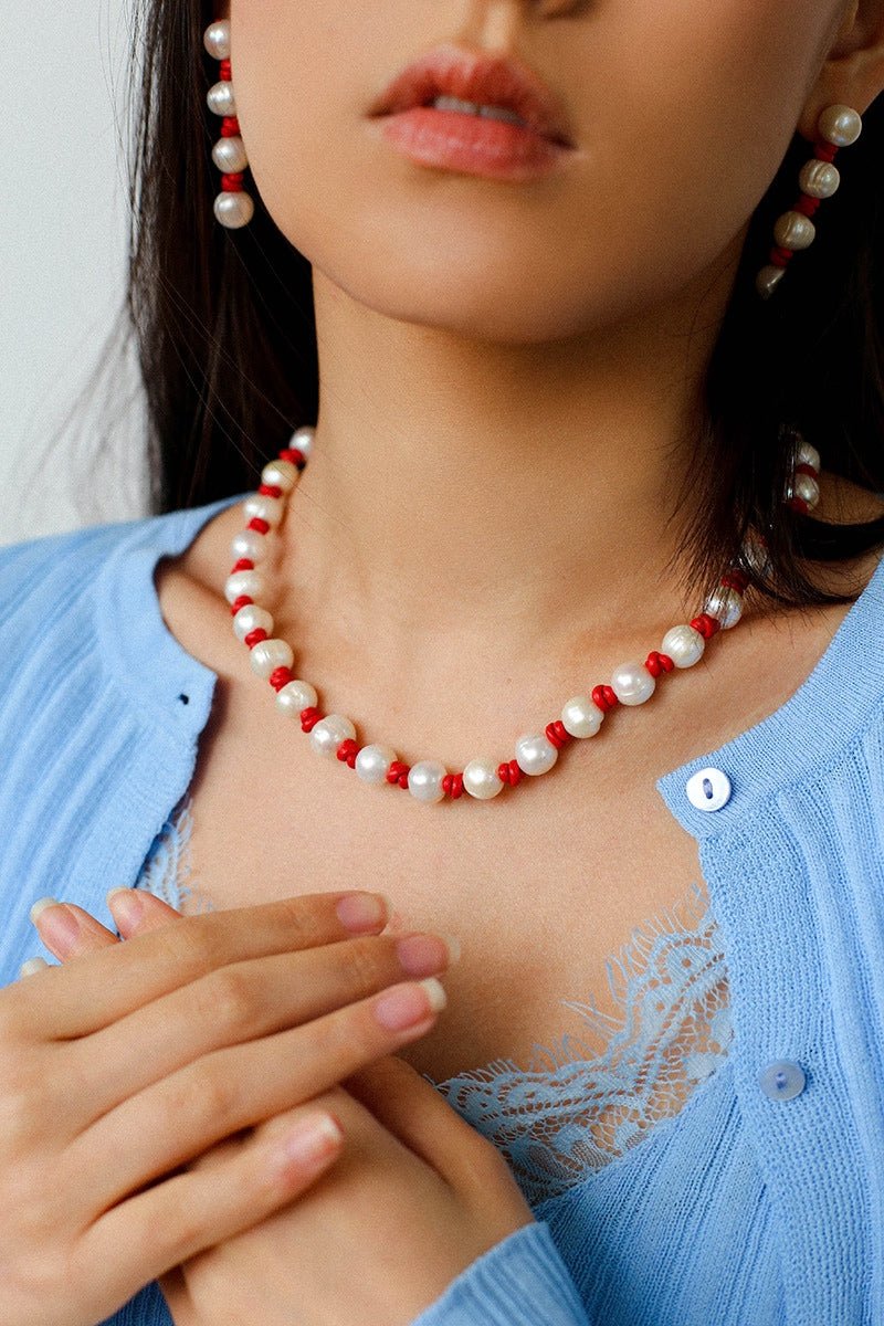 Natural Pearl Knotted Leather Earrings - floysun