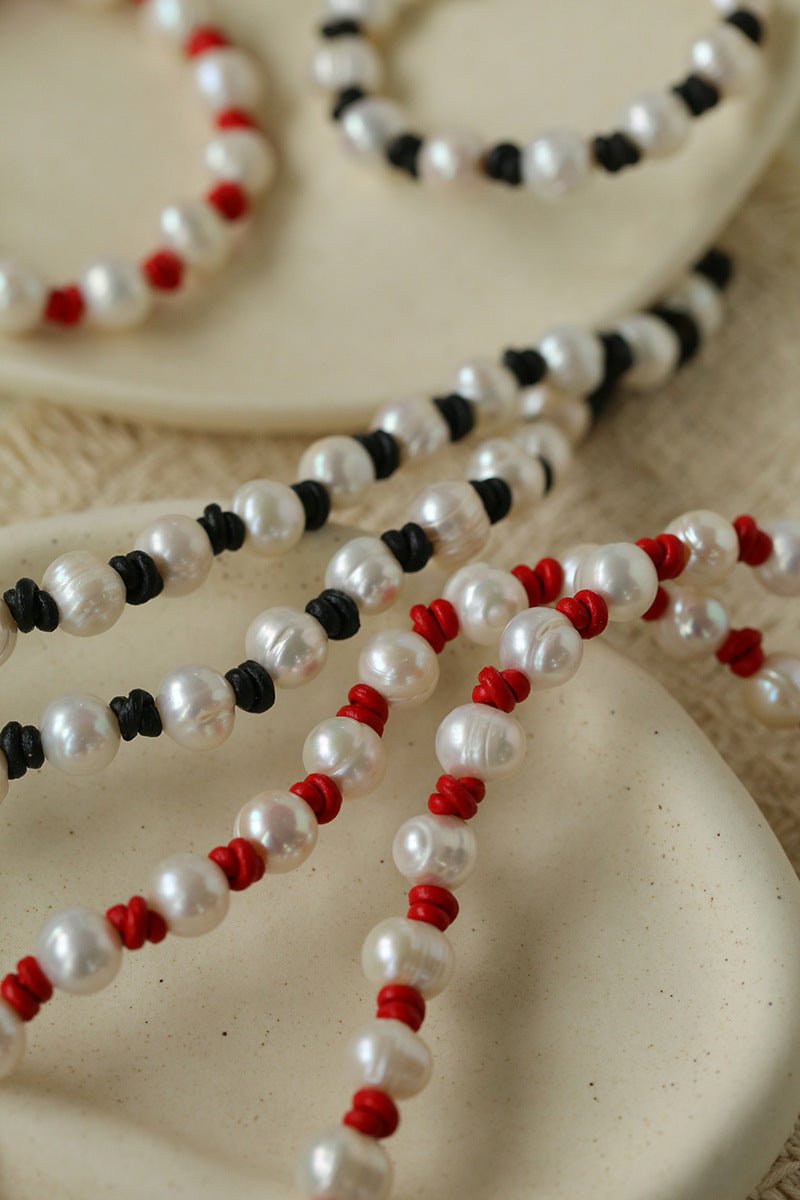 Natural Pearl Knotted Leather Necklace - floysun