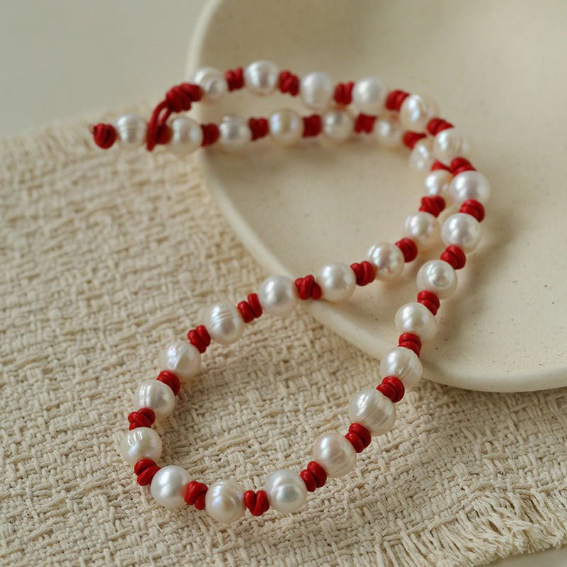 Natural Pearl Knotted Leather Necklace - floysun