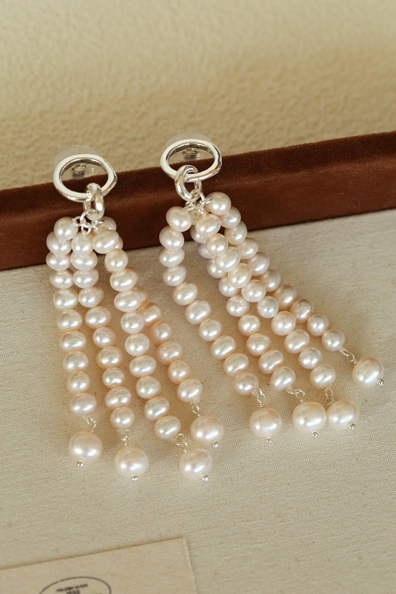 Natural Pearl & Red Agate & Black Agate Tassel Earrings - floysun