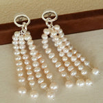 Natural Pearl & Red Agate & Black Agate Tassel Earrings - floysun