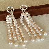 Natural Pearl & Red Agate & Black Agate Tassel Earrings - floysun