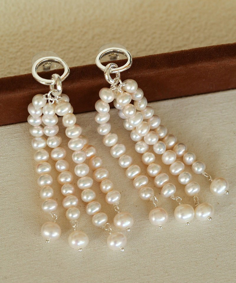 Natural Pearl & Red Agate & Black Agate Tassel Earrings - floysun