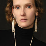 Natural Pearl & Red Agate & Black Agate Tassel Earrings - floysun