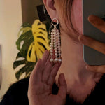 Natural Pearl & Red Agate & Black Agate Tassel Earrings - floysun