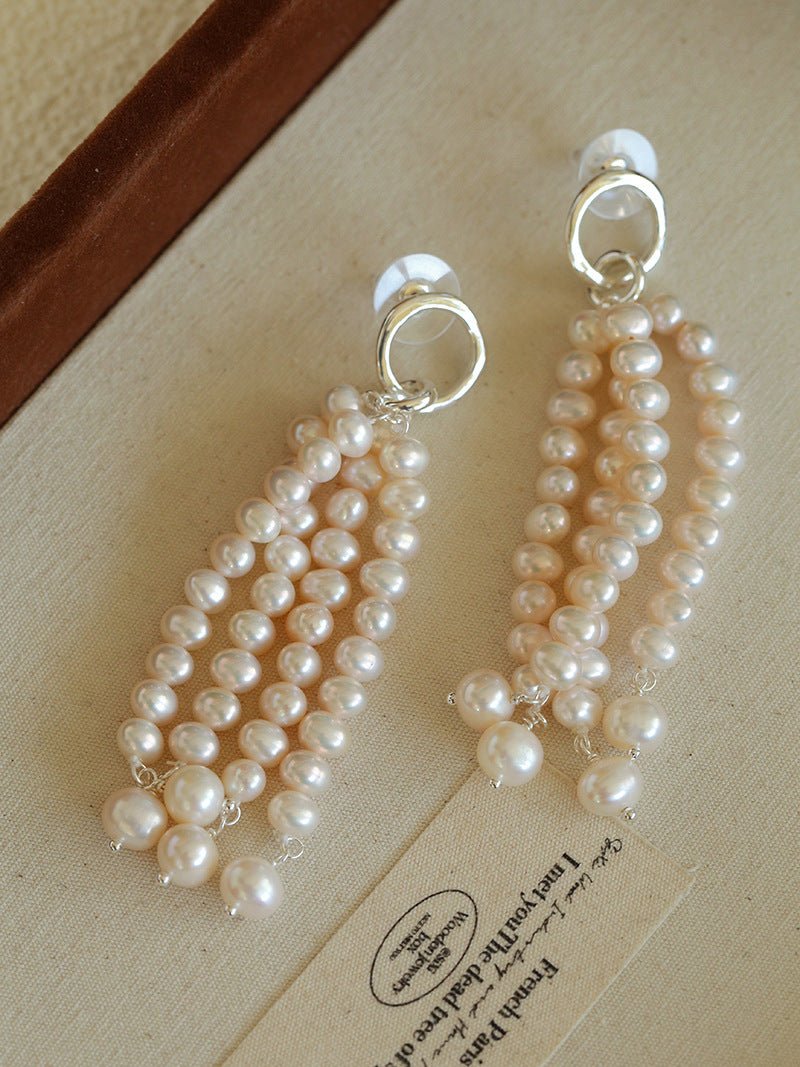 Natural Pearl & Red Agate & Black Agate Tassel Earrings - floysun