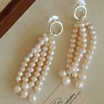 Natural Pearl & Red Agate & Black Agate Tassel Earrings - floysun