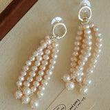 Natural Pearl & Red Agate & Black Agate Tassel Earrings - floysun