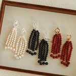 Natural Pearl & Red Agate & Black Agate Tassel Earrings - floysun