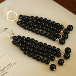 Natural Pearl & Red Agate & Black Agate Tassel Earrings - floysun