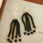 Natural Pearl & Red Agate & Black Agate Tassel Earrings - floysun