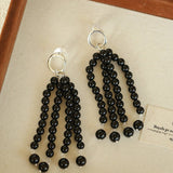 Natural Pearl & Red Agate & Black Agate Tassel Earrings - floysun