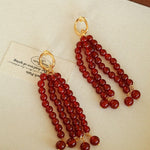 Natural Pearl & Red Agate & Black Agate Tassel Earrings - floysun