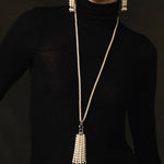 Natural Pearl & Red Agate & Black Agate Tassel Earrings - floysun