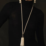 Natural Pearl & Red Agate & Black Agate Tassel Earrings - floysun