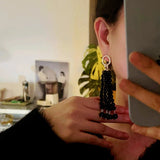 Natural Pearl & Red Agate & Black Agate Tassel Earrings - floysun