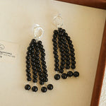 Natural Pearl & Red Agate & Black Agate Tassel Earrings - floysun