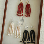 Natural Pearl & Red Agate & Black Agate Tassel Earrings - floysun
