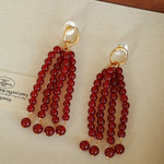 Natural Pearl & Red Agate & Black Agate Tassel Earrings - floysun
