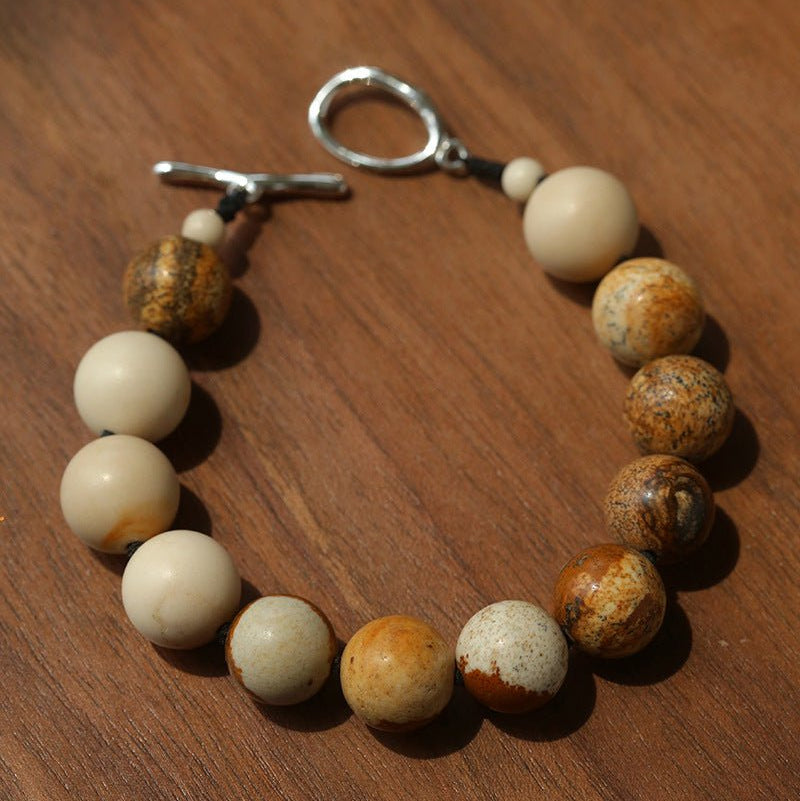 Natural Picture Jasper & White Fossil Bracelet - floysun