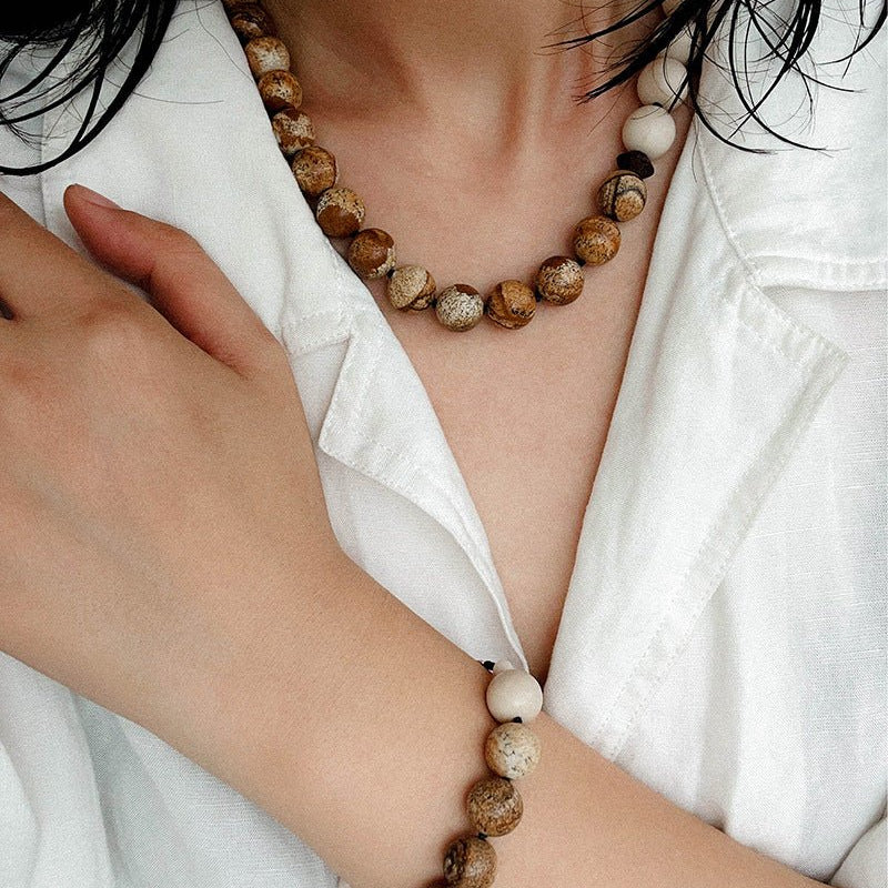 Natural Picture Jasper & White Fossil Bracelet - floysun