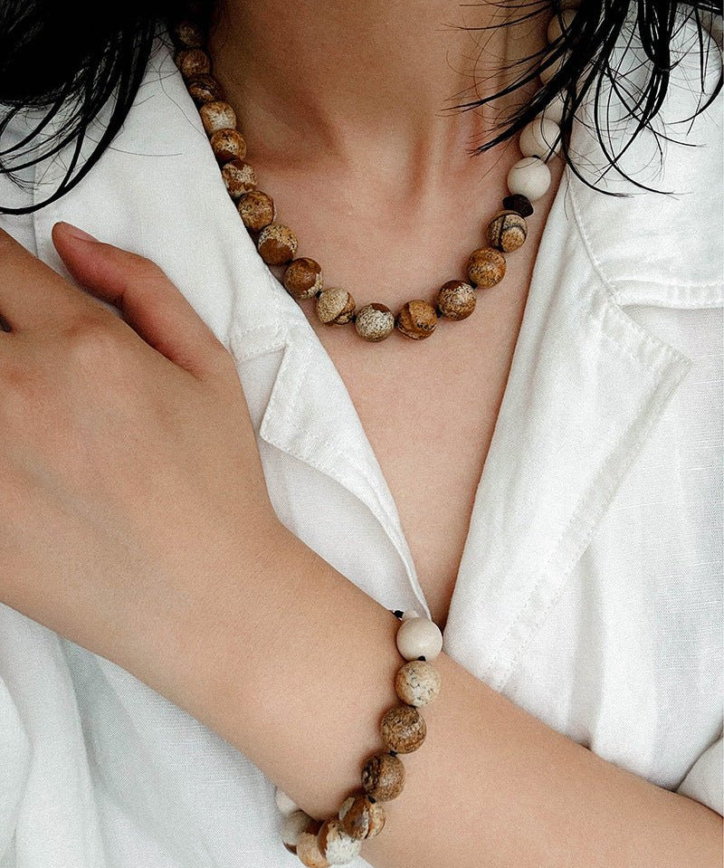 Natural Picture Jasper & White Fossil Bracelet - floysun