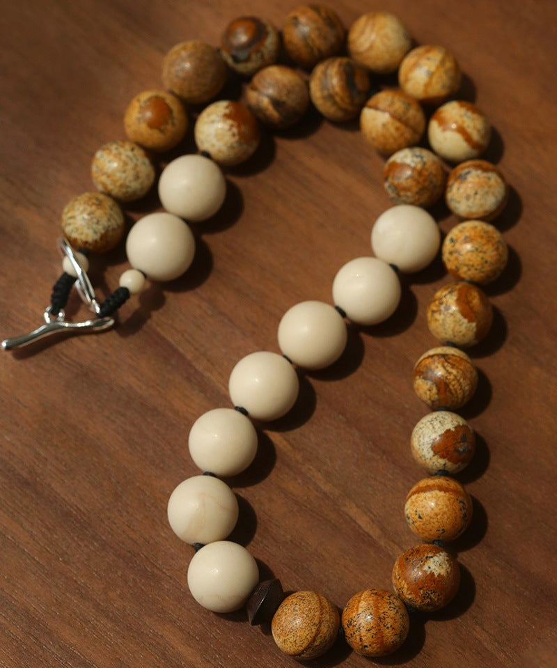 Natural Picture Jasper & White Fossil Necklace - floysun