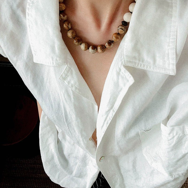 Natural Picture Jasper & White Fossil Necklace - floysun