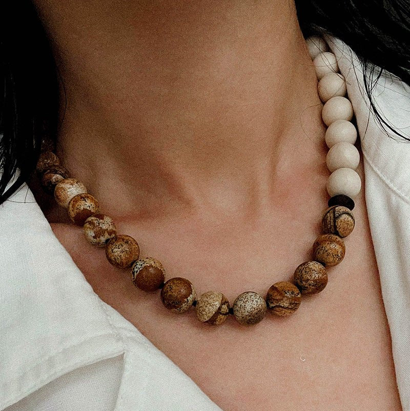 Natural Picture Jasper & White Fossil Necklace - floysun