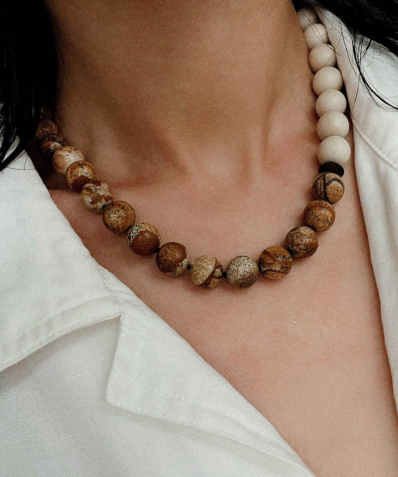 Natural Picture Jasper & White Fossil Necklace - floysun
