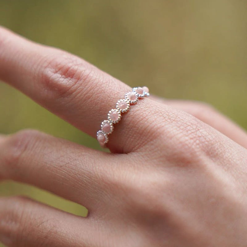 Natural Pink Moonstone Eternity Band Ring - floysun