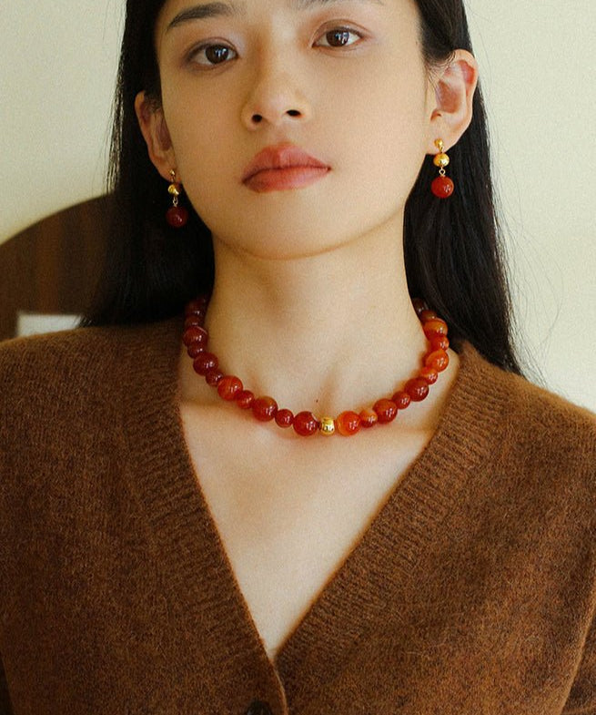 Natural Red Onyx Beaded Necklace - floysun
