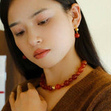 Natural Red Onyx Drop Earrings - floysun