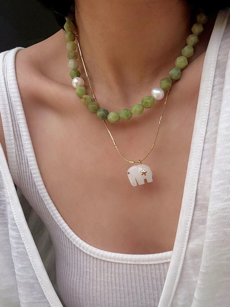 Natural Southern Jade & Freshwater Pearl Beaded Necklace - floysun