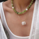 Natural Southern Jade & Freshwater Pearl Beaded Necklace - floysun
