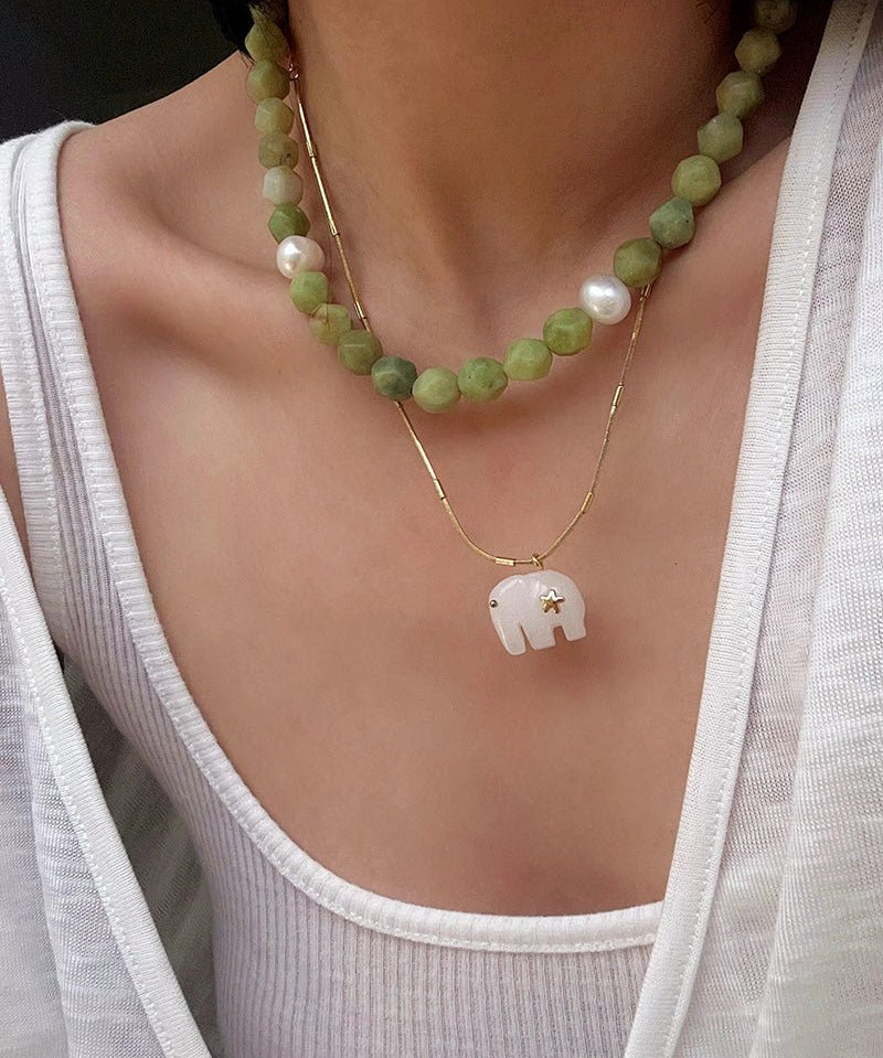 Natural Southern Jade & Freshwater Pearl Beaded Necklace - floysun