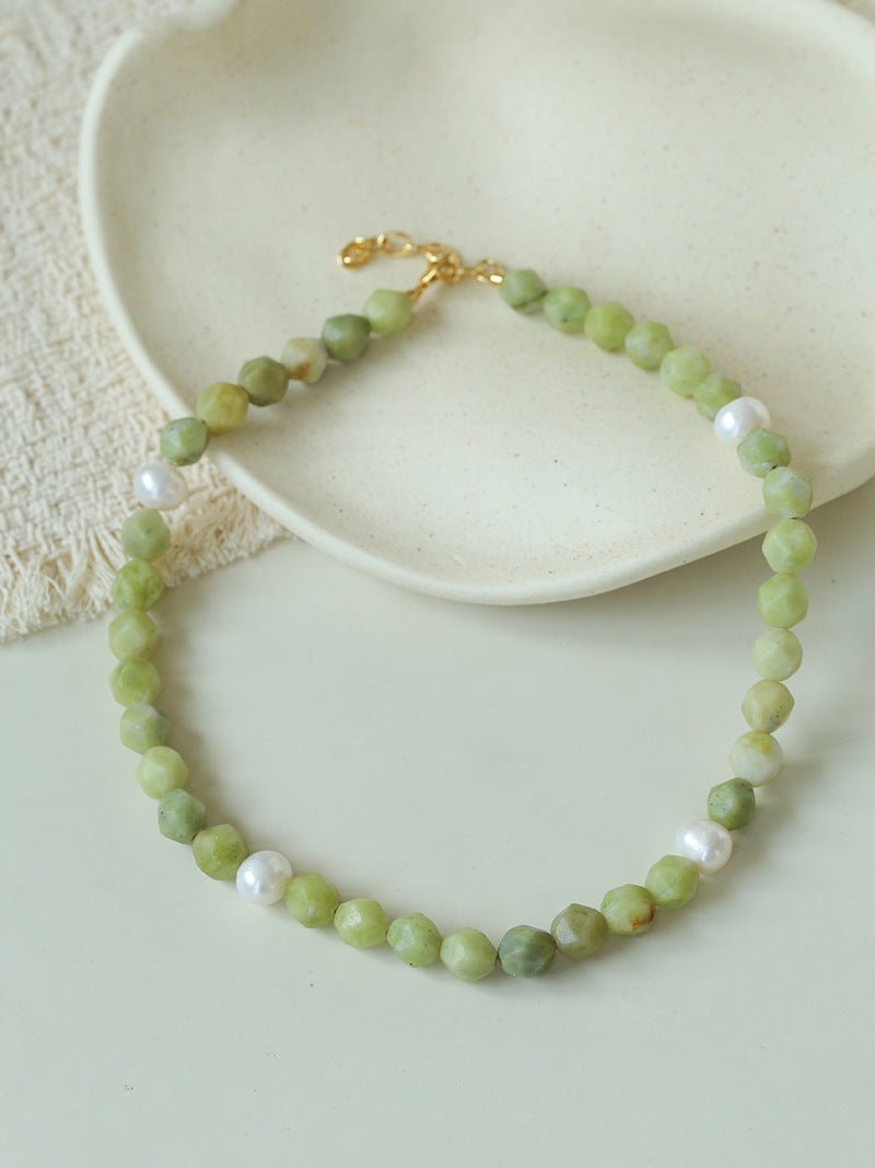 Natural Southern Jade & Freshwater Pearl Beaded Necklace - floysun