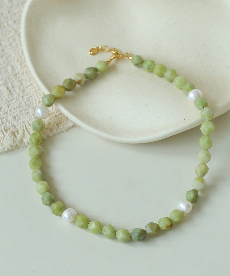 Natural Southern Jade & Freshwater Pearl Beaded Necklace - floysun