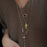 Natural Stone Bead / Plain Metal Chain Gold Fish Pendant Long Necklace - floysun