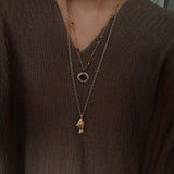 Natural Stone Bead / Plain Metal Chain Gold Fish Pendant Long Necklace - floysun