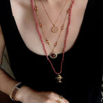 Natural Stone Bead / Plain Metal Chain Gold Fish Pendant Long Necklace - floysun