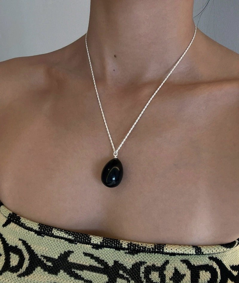 Natural Stone Egg Pendants Necklaces - Spotted Stone - floysun