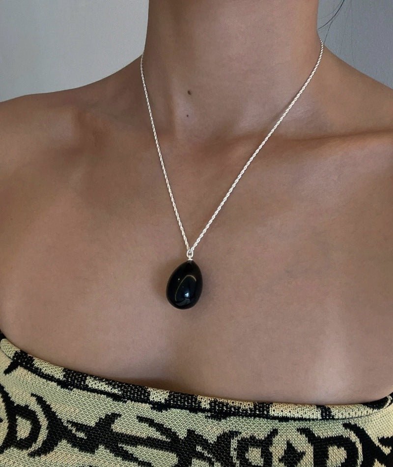 Natural Stone Egg Pendants Necklaces - Spotted Stone - floysun