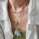 Natural Stone Elephant Pendant Necklace Tiger’s Eye / Green Aventurine - floysun