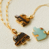 Natural Stone Elephant Pendant Necklace Tiger’s Eye / Green Aventurine - floysun