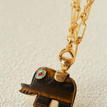 Natural Stone Elephant Pendant Necklace Tiger’s Eye / Green Aventurine - floysun