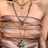 Natural Stone Elephant Pendant Necklace Tiger’s Eye / Green Aventurine - floysun