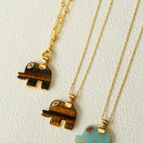 Natural Stone Elephant Pendant Necklace Tiger’s Eye / Green Aventurine - floysun